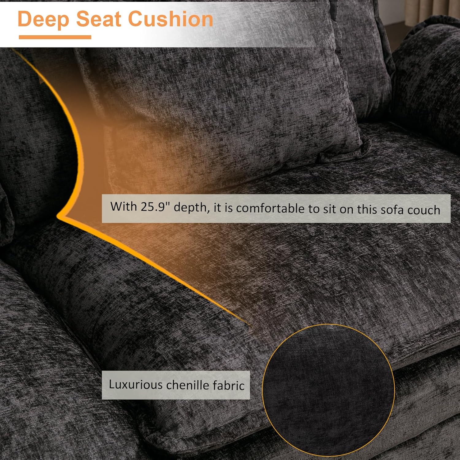Black Chenille L-Shaped Sectional Sofa with Ottoman B505