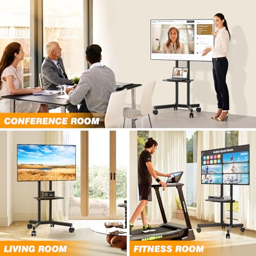 Mobile TV Stand with Wheels, Height Adjustable Rolling TV Cart with Laptop Shelf W8303