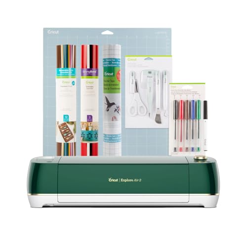 Emerald Cricut Explore Air 2 Starter Bundle with Materials, Tool Set, Trimmer, Transfer Tape, Machine Mats & TrueControl Knife D389