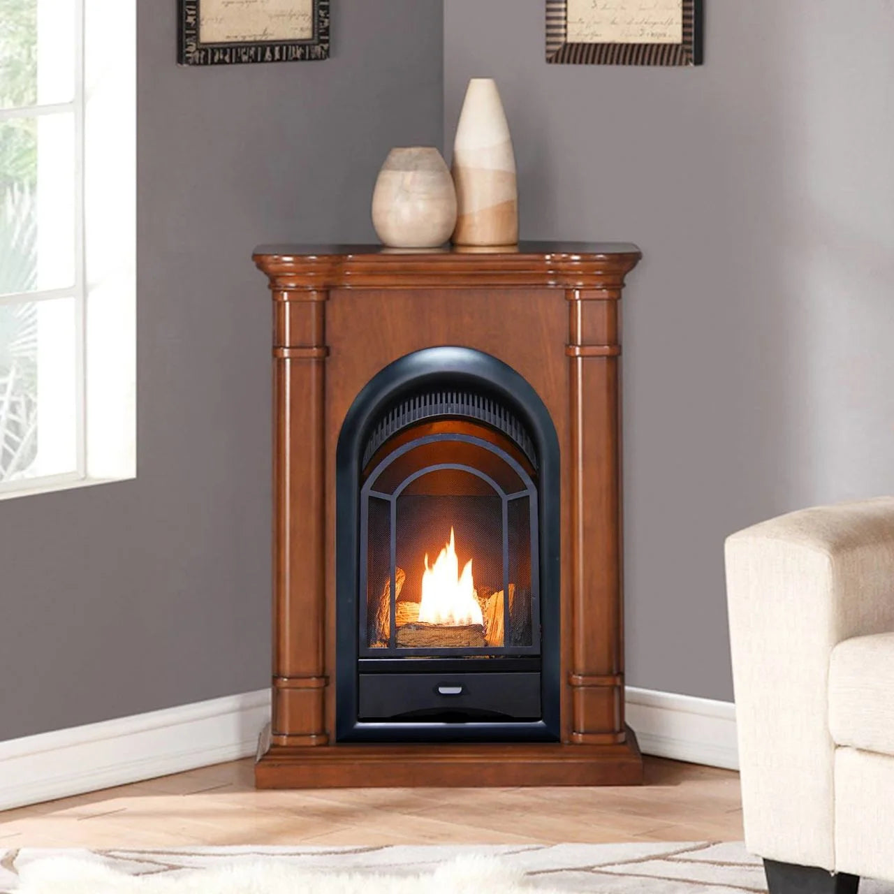 Ventless Fireplace System 10K BTU Duel Fuel Thermostat Insert and Mantel K720550