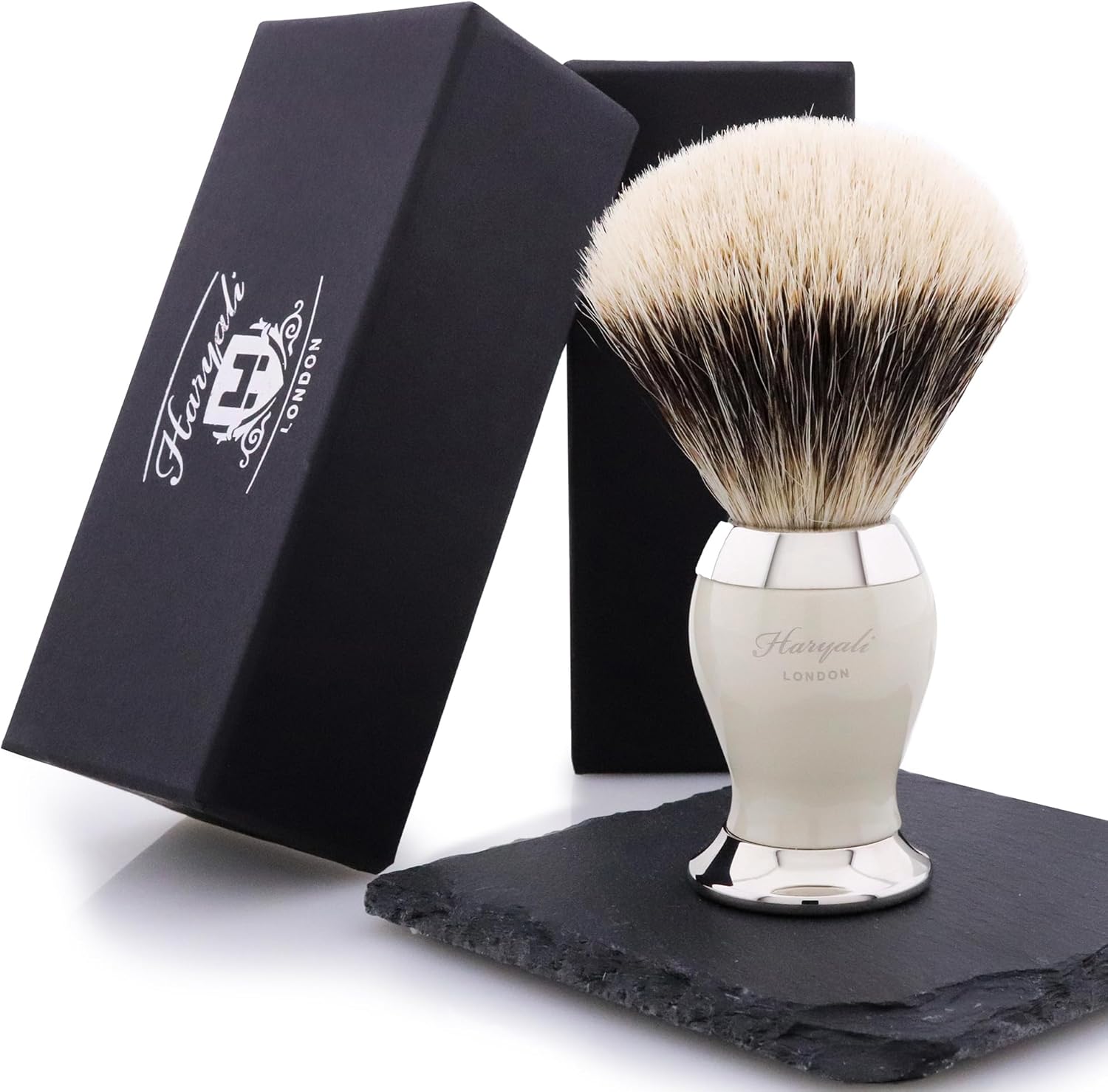 Badger Hair Shaving Brush with Ivory & Metal Colour Base O2460