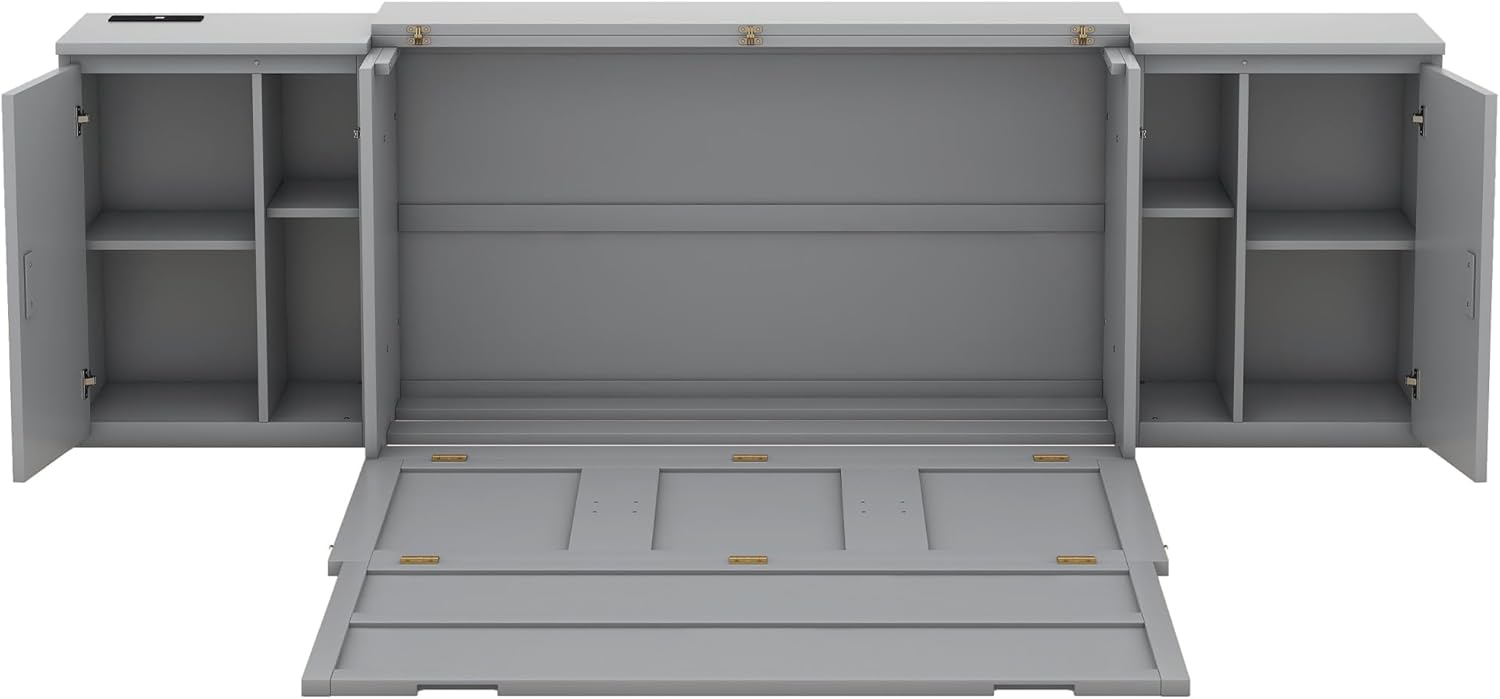 Queen Size Wooden Murphy Bed with Storage Shelves and Cabinets N801804