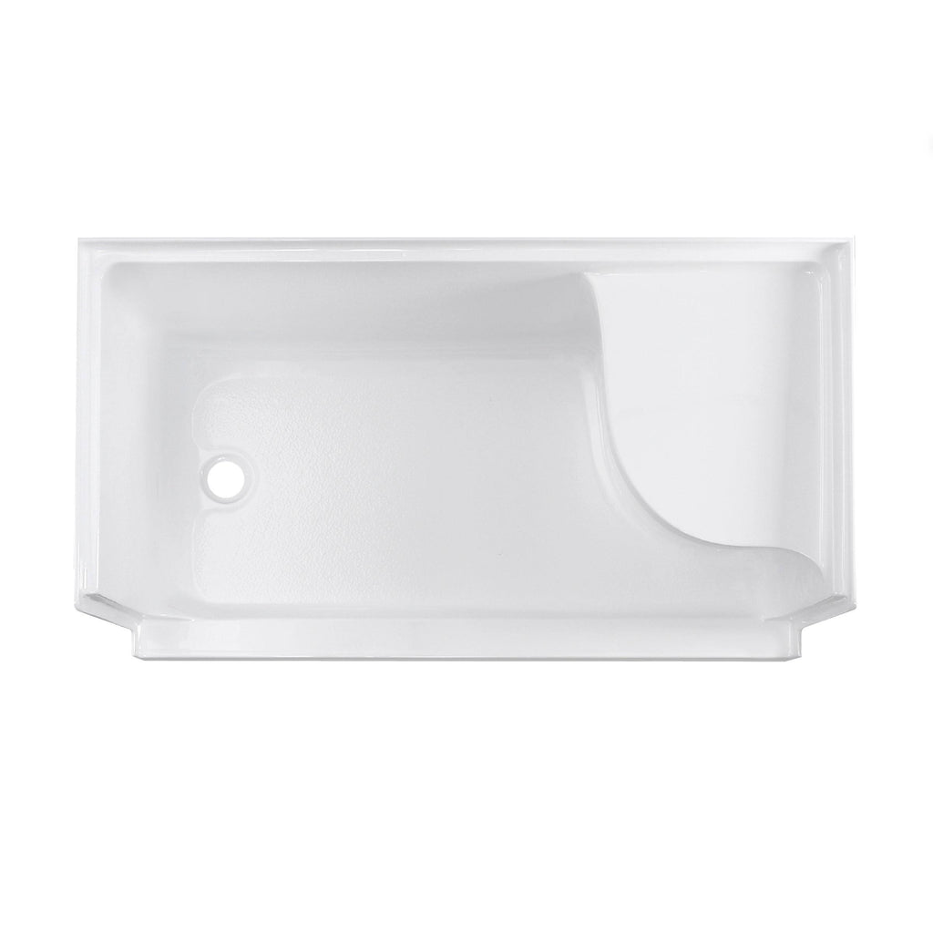 Gray Single Threshold Shower Base with Left Hand Drain and Integral Right Hand Seat R506743