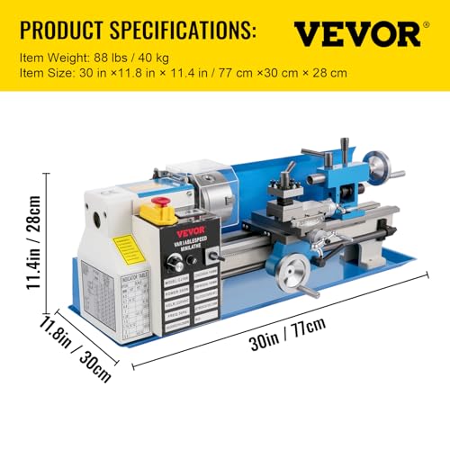 7"x14" 550W Variable Speed Metal Lathe with 3-jaw Chuck Digital Display F994