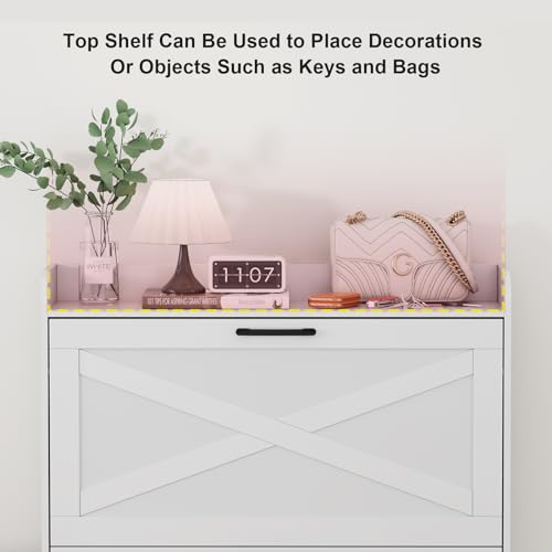 White Shoe Storage Cabinet with 2 Flip Doors and Metal Legs Z454