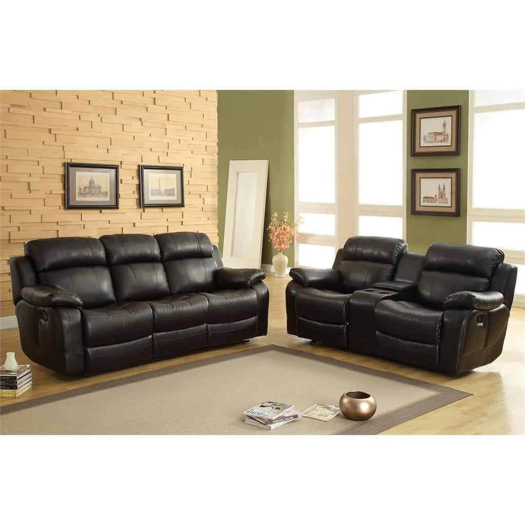 Black Faux Leather Double Glider Reclining Loveseat Q314171