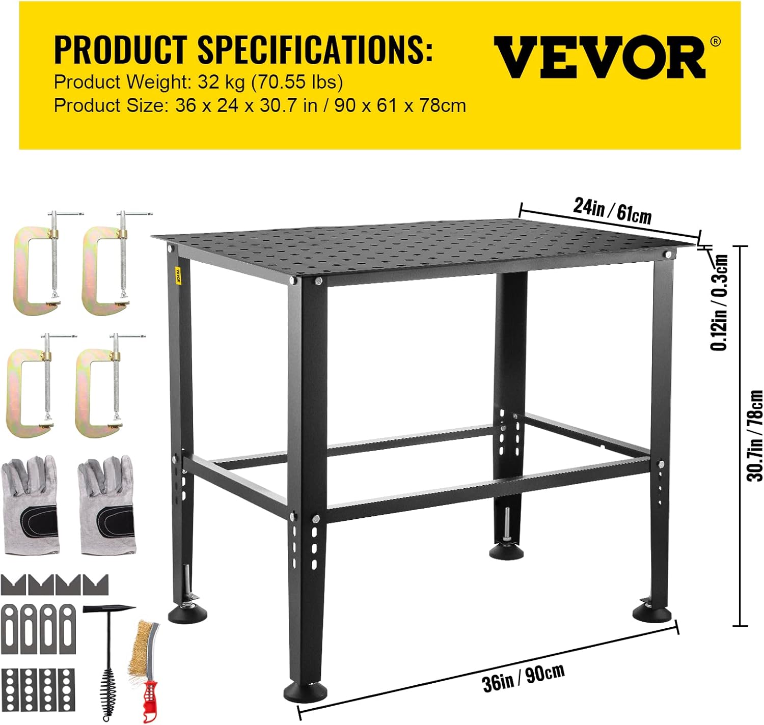 36" x 24" Adjustable Carbon Steel Welding Table U29061