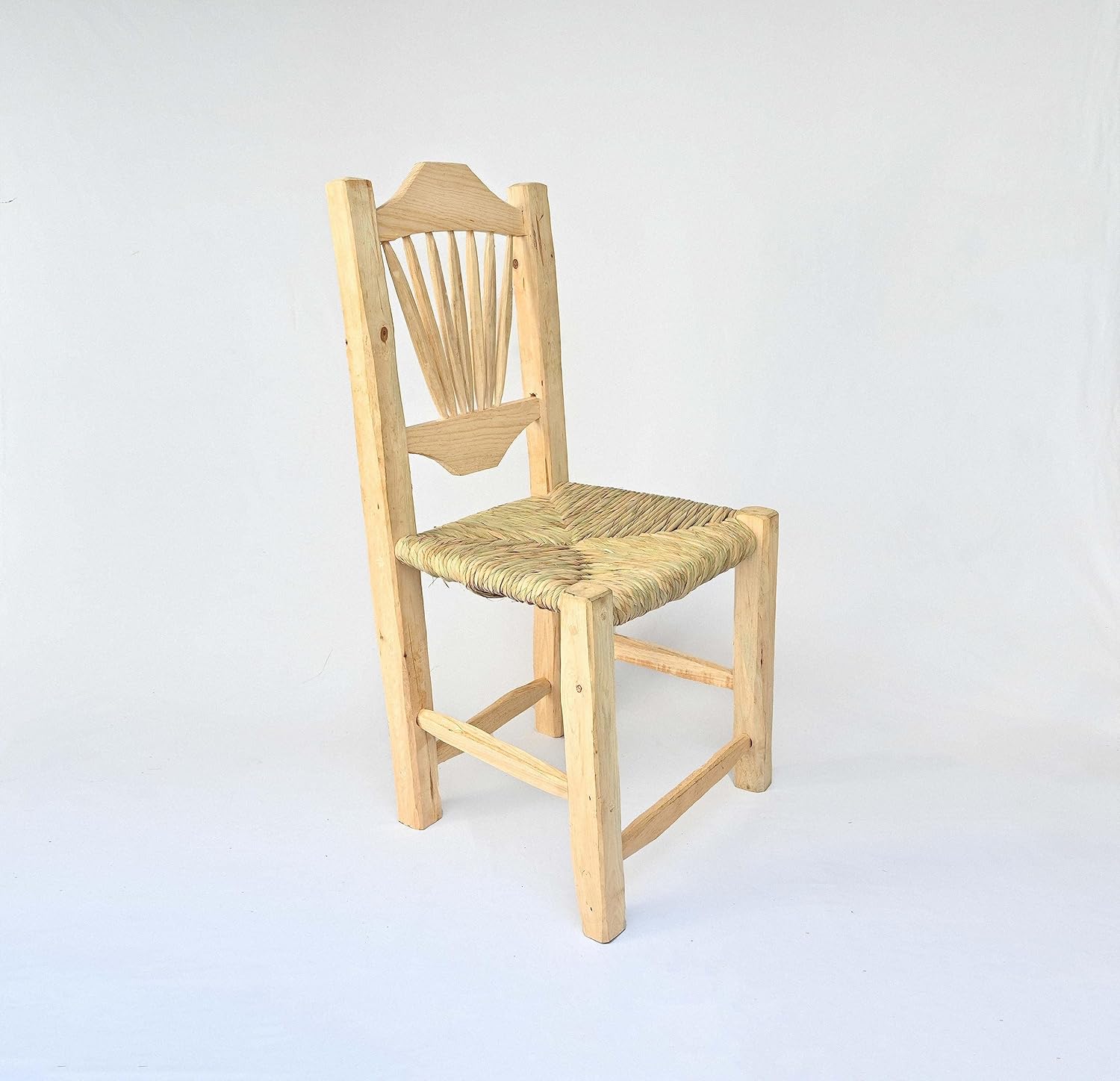 Set of 2 Handmade Wood Woven Chair with Natural Palm Fiber G41477