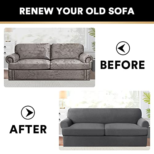 Ivory 3 Pieces Stretch Sofa Covers for T Cushion Sofa J3535