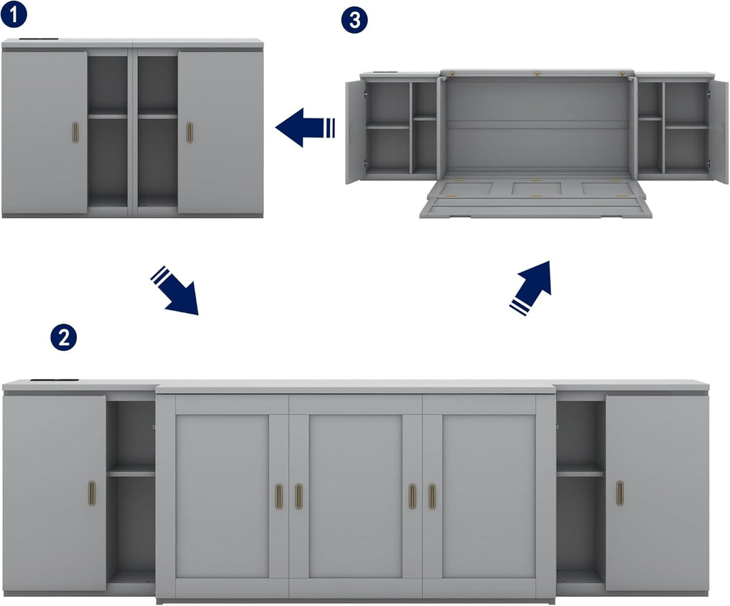 Queen Size Wooden Murphy Bed with Storage Shelves and Cabinets N801804