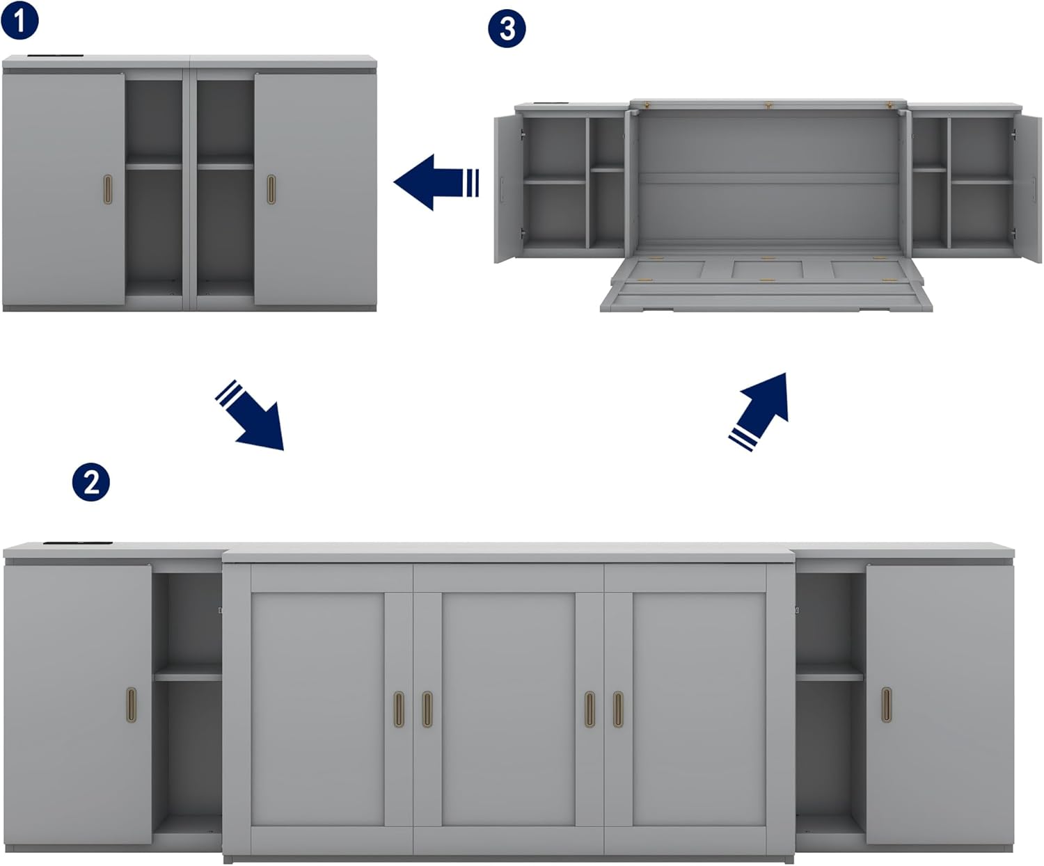 Queen Size Wooden Murphy Bed with Storage Shelves and Cabinets N801804