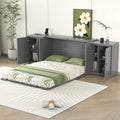 Queen Size Wooden Murphy Bed with Storage Shelves and Cabinets N801804