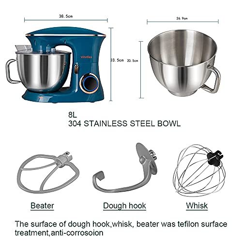 8.5QT Stainless Steel Tilt-Head Stand Mixer with Dough Hook, Beater, Whisk E3772