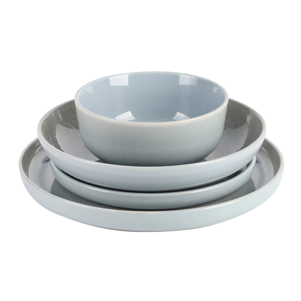 16 Piece Double Bowl Reactive Dinnerware Set - Blue I34019
