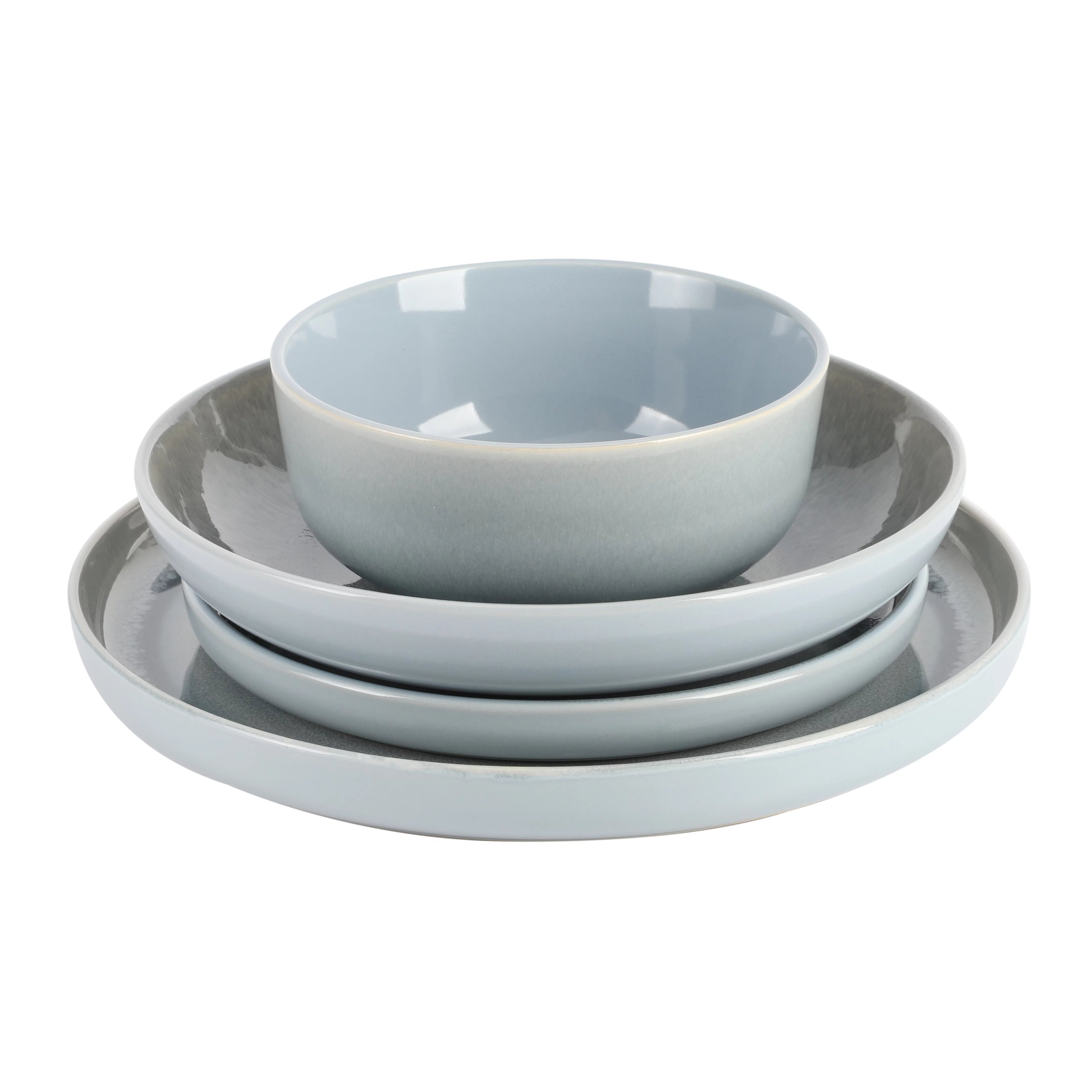 16 Piece Double Bowl Reactive Dinnerware Set - Blue I34019