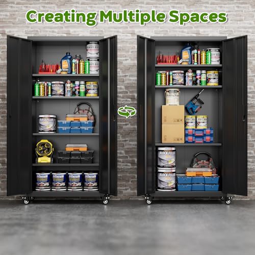 Black Metal Garage Storage Cabinet with 4 Adjustable Shelves K37713