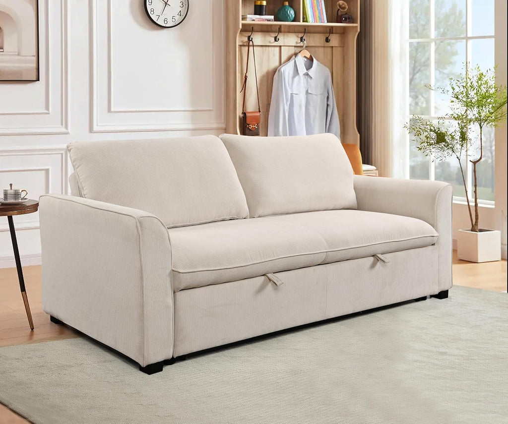 Beige 78 Inch Convertible Sleeper Sofa Bed with Pullout Bed D24352