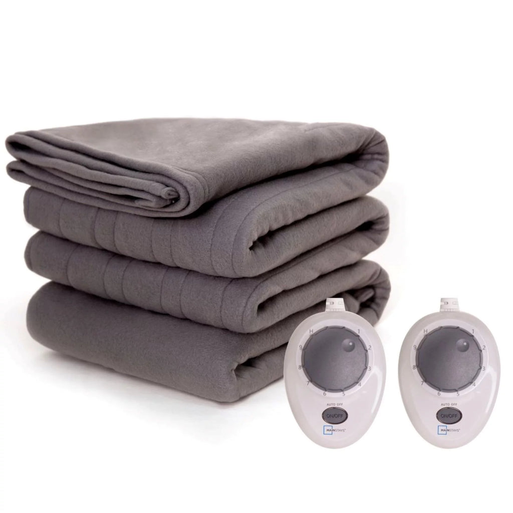Gray Queen Soft Fleece Electric Heated Blanket, 84" x 90", 2 controllers S612452