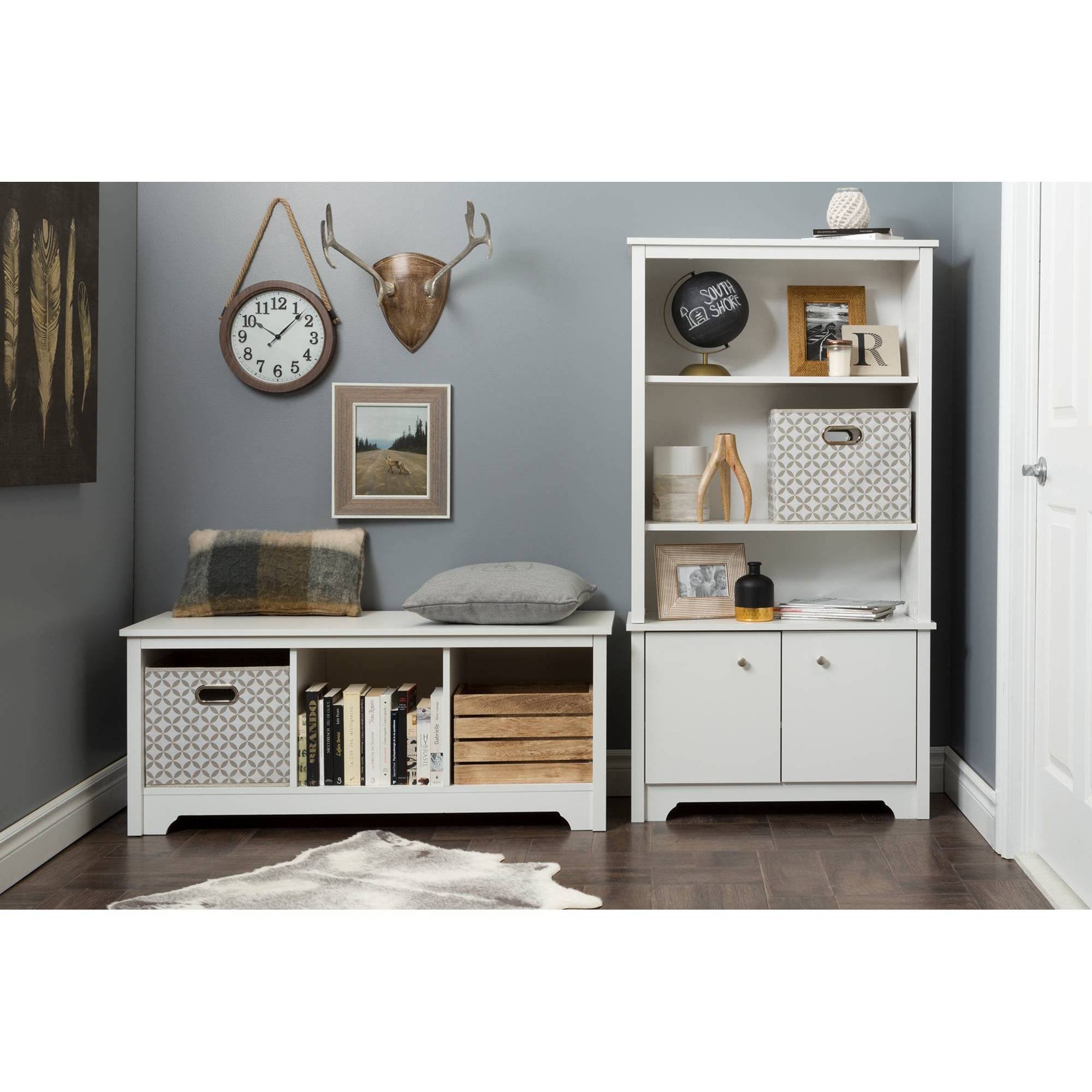 Pure White 3-Shelf Bookcase with Doors H572