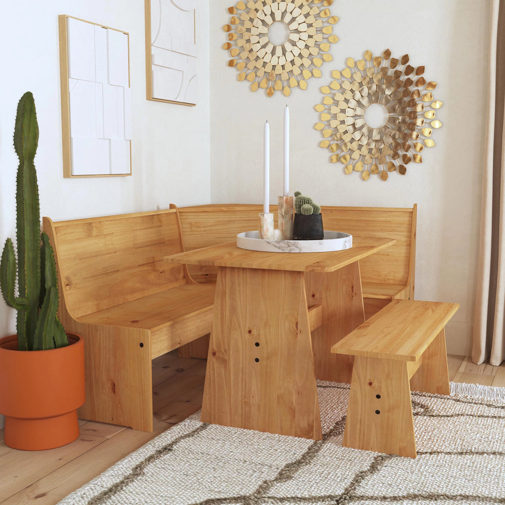 Natural Finish Corner Dining Set with Storage Table and Bench S7617