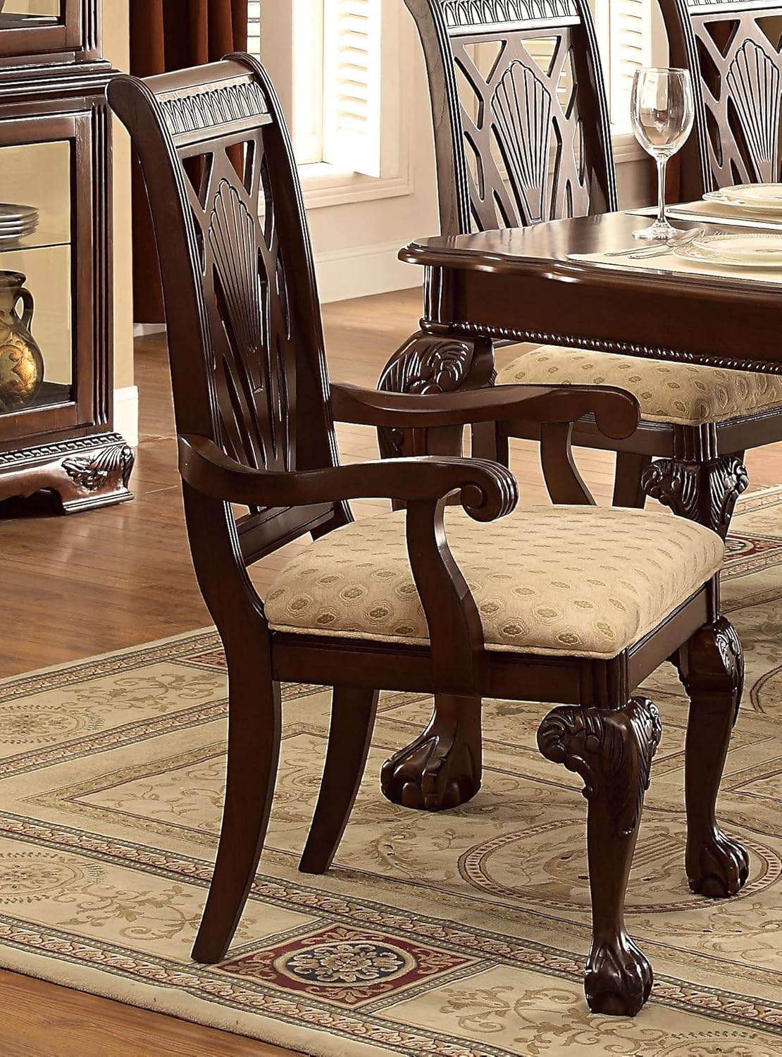 Dark Cherry Fabric Upholstered Dining Armchairs 2pc Set K33101