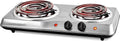 Silver Electric Countertop Double Burner with Stainless Steel Coil Hot Plates A183