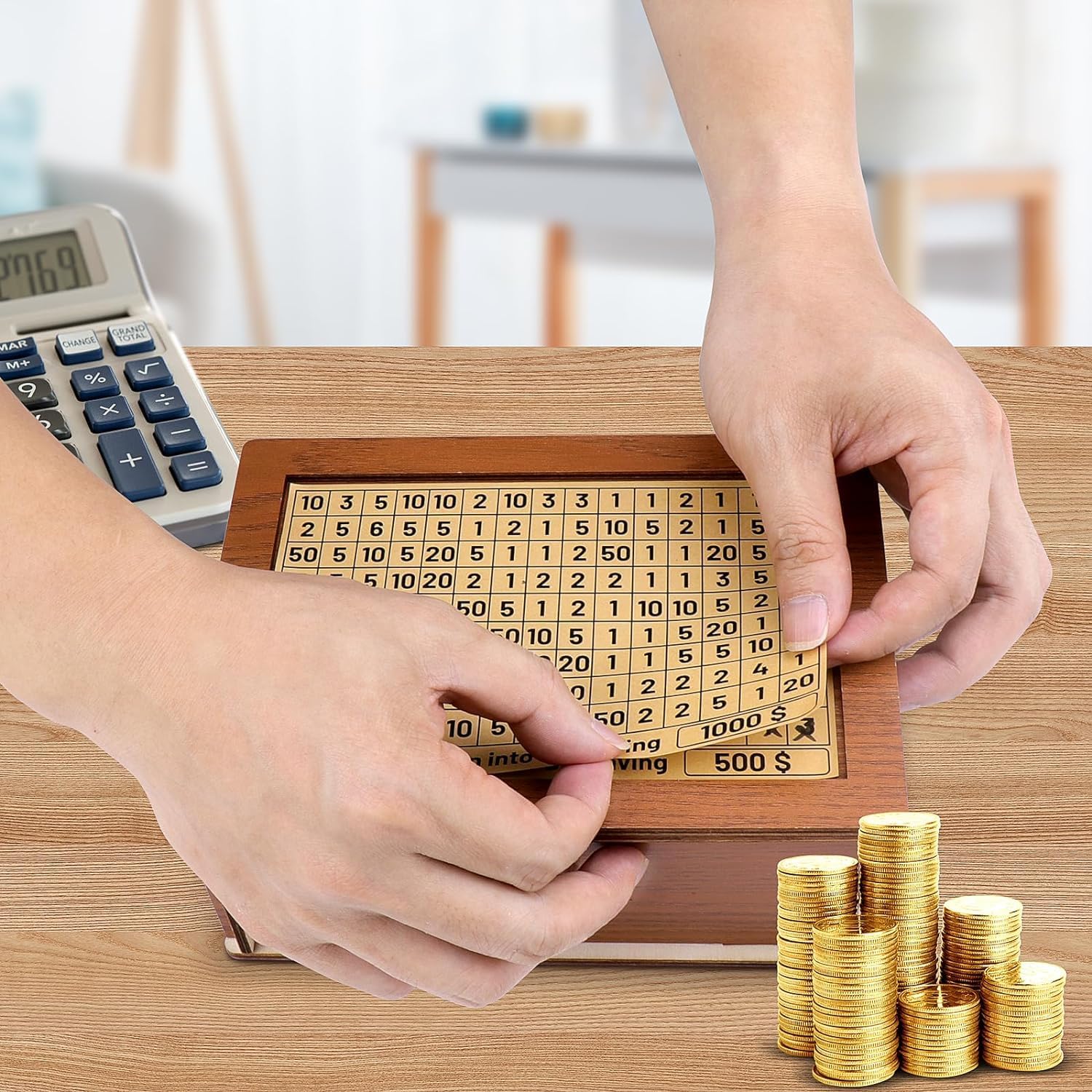 Wooden Savings Box with Coin Counter A4817