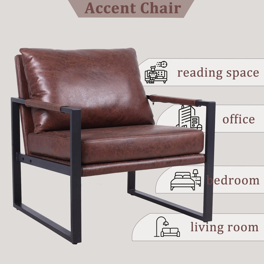 Brown Faux Leather Armchair with Metal Frame Z8621