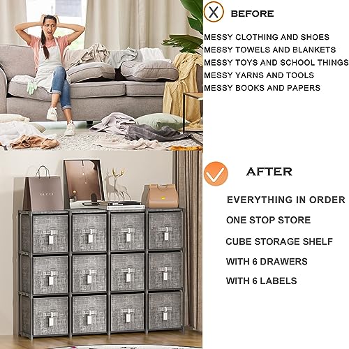 6 Printed Bins Cube Storage Organizer Shelf with Labels Z291584