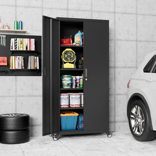 Black Metal Garage Storage Cabinet with 4 Adjustable Shelves K37713