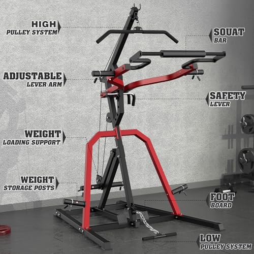 Leverage Gym Power Rack Squat Rack with LAT Low Row System Home Gym System Workout Station 2:1 Ratio S56456