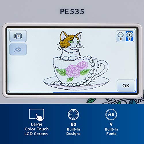 Embroidery Machine with 80 Built-in Designs, 4" x 4" Hoop Area, 3.2" LCD Touchscreen, USB Port, 9 Font Styles J164