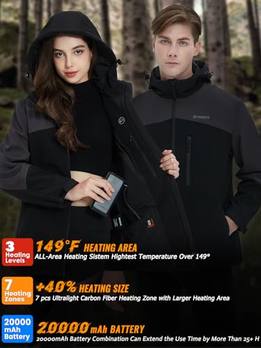 Mens Heated Jacket with Battery Pack 20000mAh Rechargeable Winter Outdoor Work Electric Jacket with Hood A916090