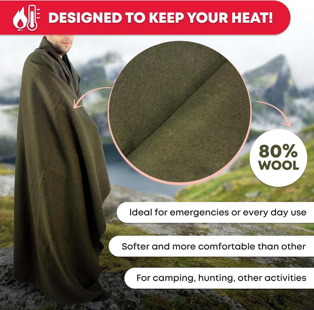 Olive Drab Green 66" x 90" Fire Retardant Wool Blanket Z1063