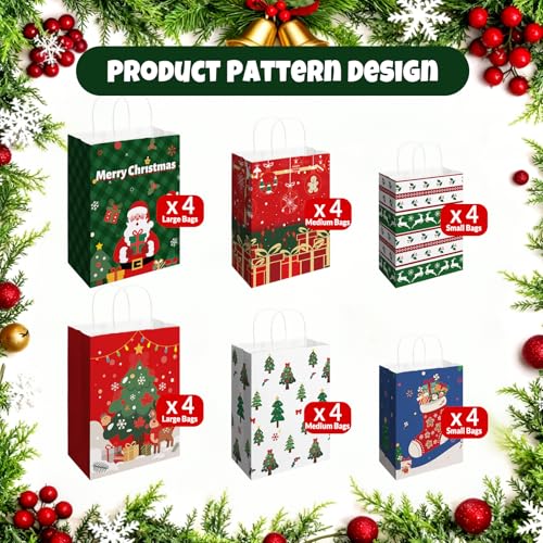 24pcs Assorted Sizes Christmas Gift Bags with Tissue Paper U94026