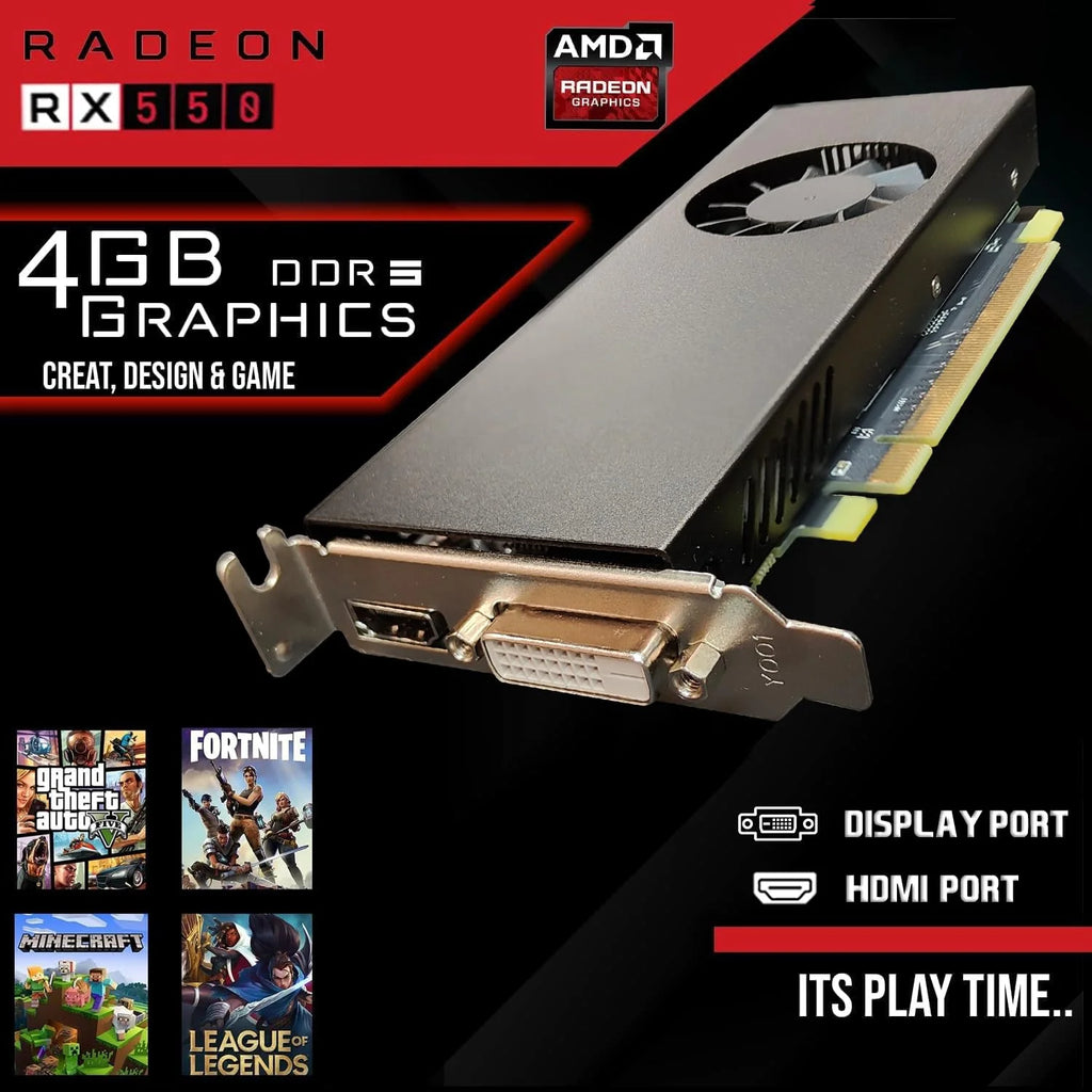Restored Intel Core i5 8th Gen 16GB RAM 512GB SSD AMD RX 550 4GB Gaming Desktop PC N6384