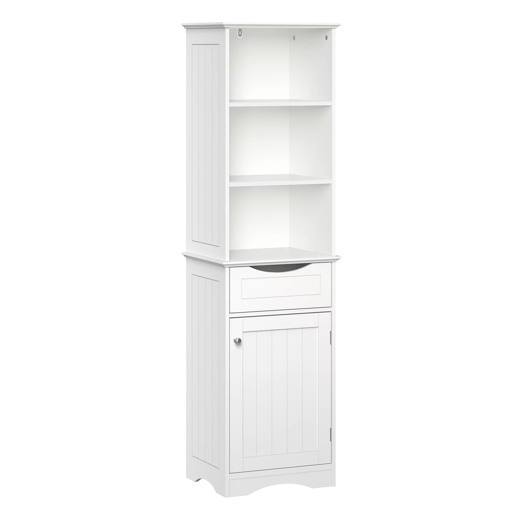 White Tall Linen Storage Cabinet with Drawer F222