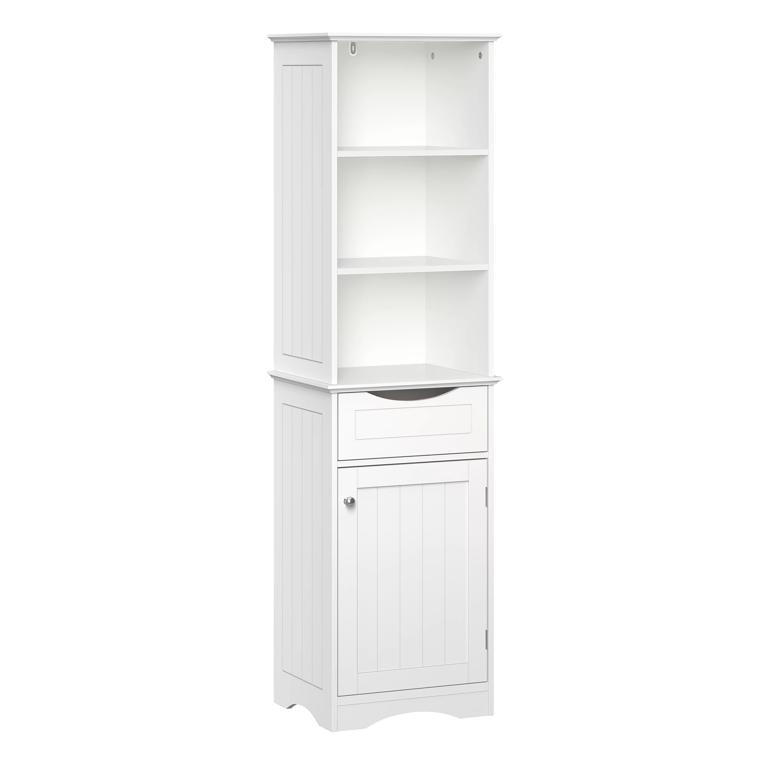 White Tall Linen Storage Cabinet with Drawer F222