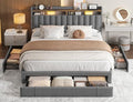 Grey Queen Size Upholstered Platform Bed Frame with 3 Drawers Q826277