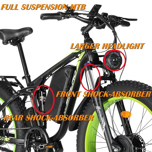 Dual Motors 2000W 35MPH Electric Mountain Bicycle with 48V 22.4AH Removable Battery, 7 Speed 26" Fat Tire Full Suspension Hydraulic Disc Brake Q350
