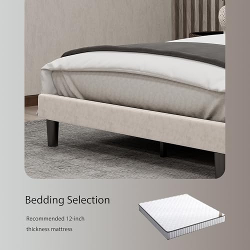Black Linen Full Size Platform Bed Frame E22919