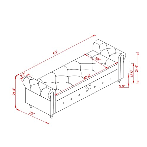 Blue Button Tufted Storage Bench with Solid Wood Legs U825295