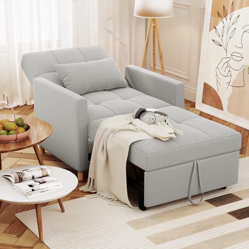 Light Grey 3-in-1 Convertible Sofa Bed with Throw Pillow B27929