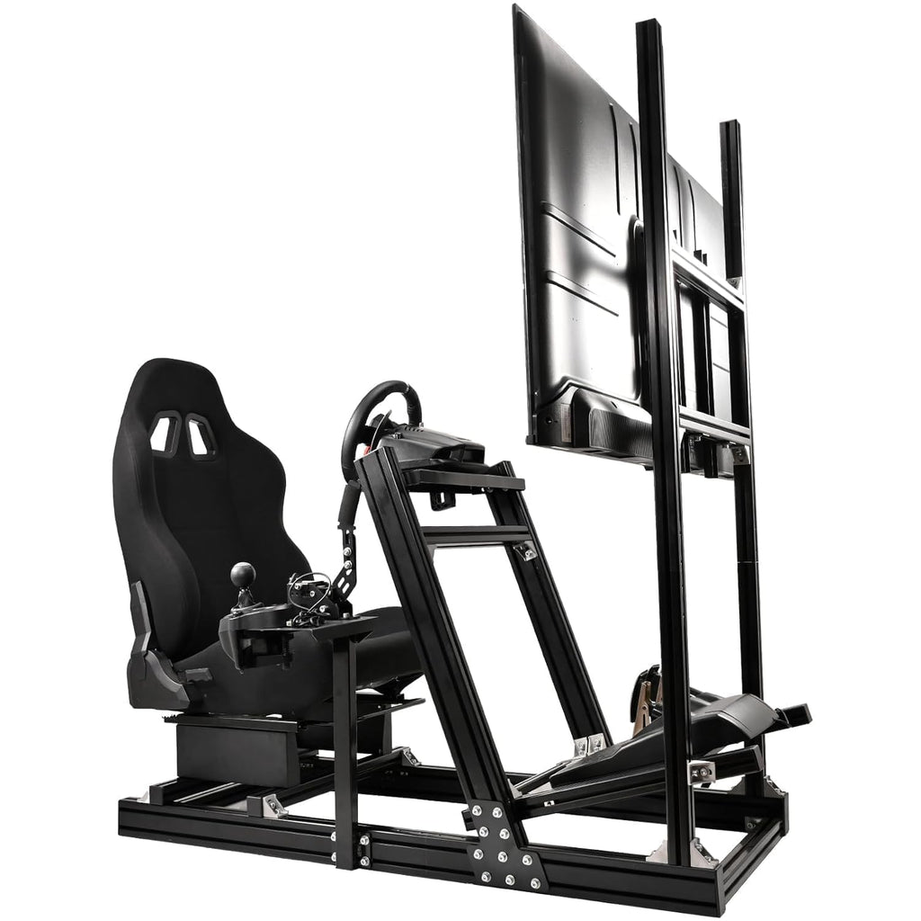Racing Simulator Cockpit with Monitor Stand and Black Seat Q201