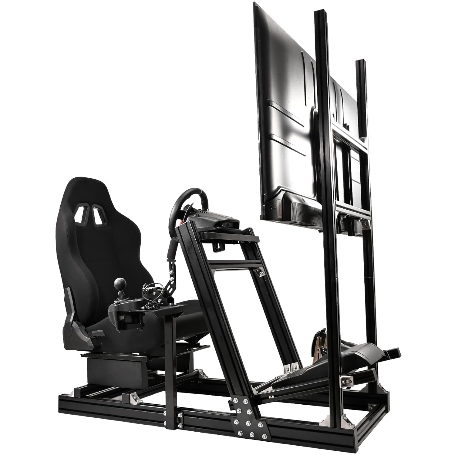 Racing Simulator Cockpit with Monitor Stand and Black Seat Q201