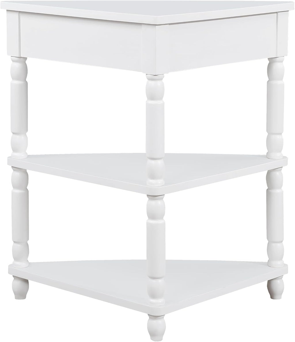 White Corner Table Accent Cabinet with Shelves Drawer Y2045