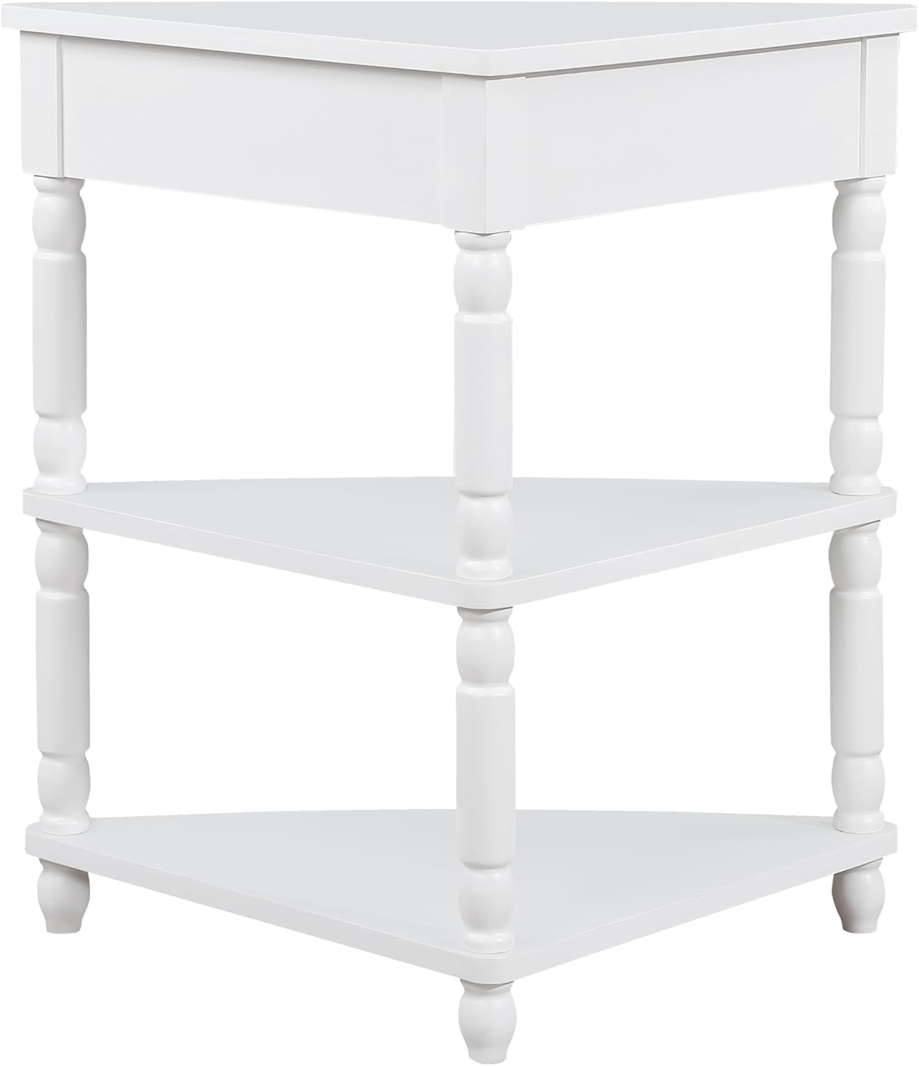 White Corner Table Accent Cabinet with Shelves Drawer Y2045