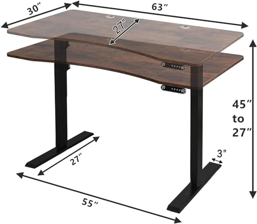 Rustic Brown Electric Standing Desk 55x30 Inch Y586827