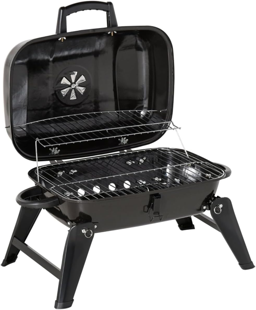 Charcoal BBQ Grill Portable Folding Tabletop Grill Black X34642