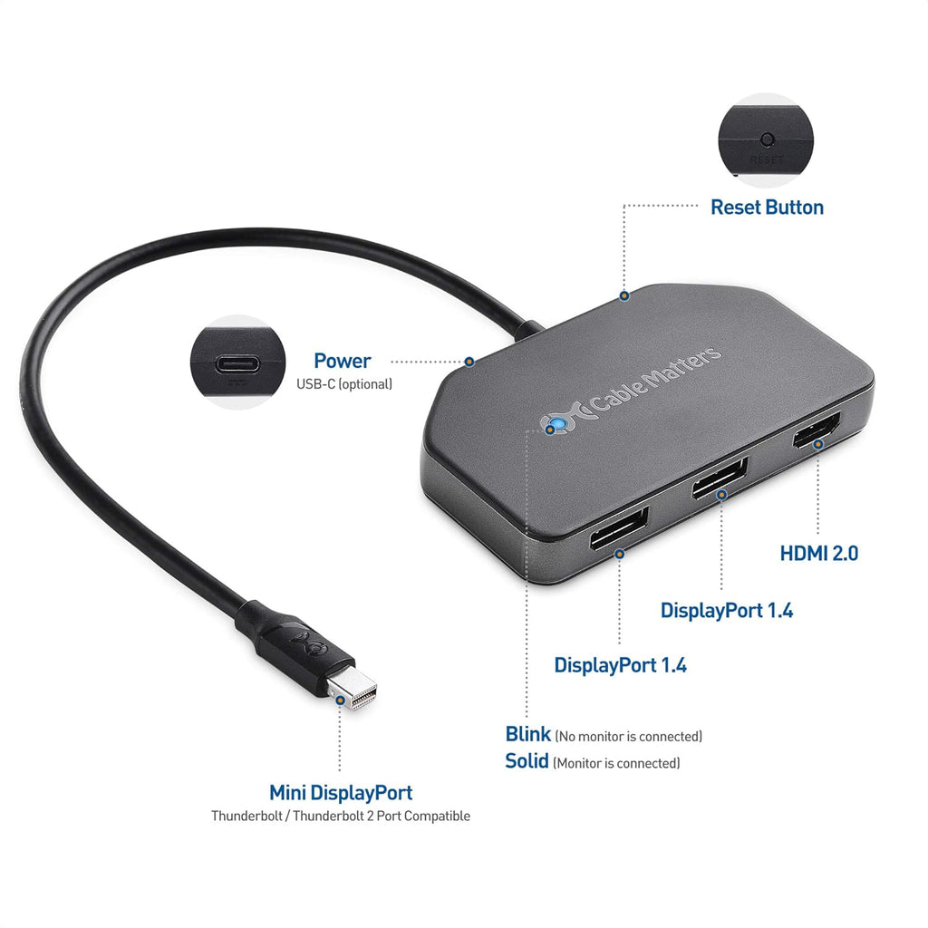 Triple 4K DisplayPort Splitter with 2X 8K DisplayPort 1.4 and 1x 4K HDMI G59204
